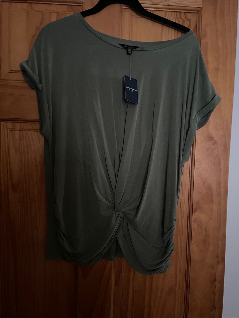 Lucky Brand Olive Front-Twist Short Sleeve Tee